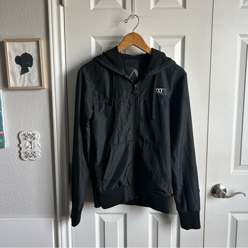 Bershka black zipper windbreaker rain jacket hoodie